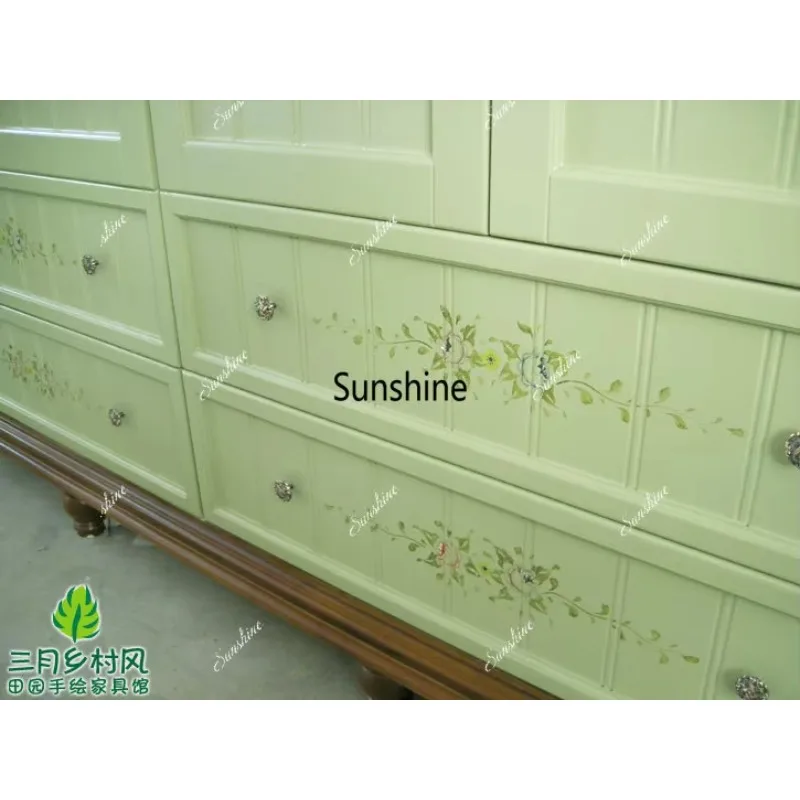 YBedroom solid wood rural pastoral Mediterranean hand-painted painted wardrobe customization