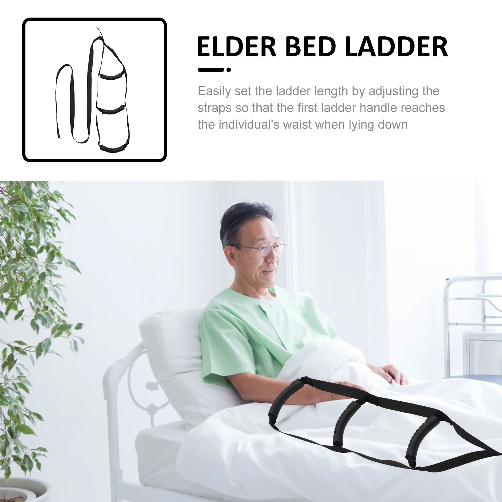 Escalera Ajustable para Cama para Personas Mayores y con Discapacidad, con Mango Antideslizante de Eva, Correa de Asistencia para Levantarse de Nailon Premium para Uso en el Hogar y Viajes