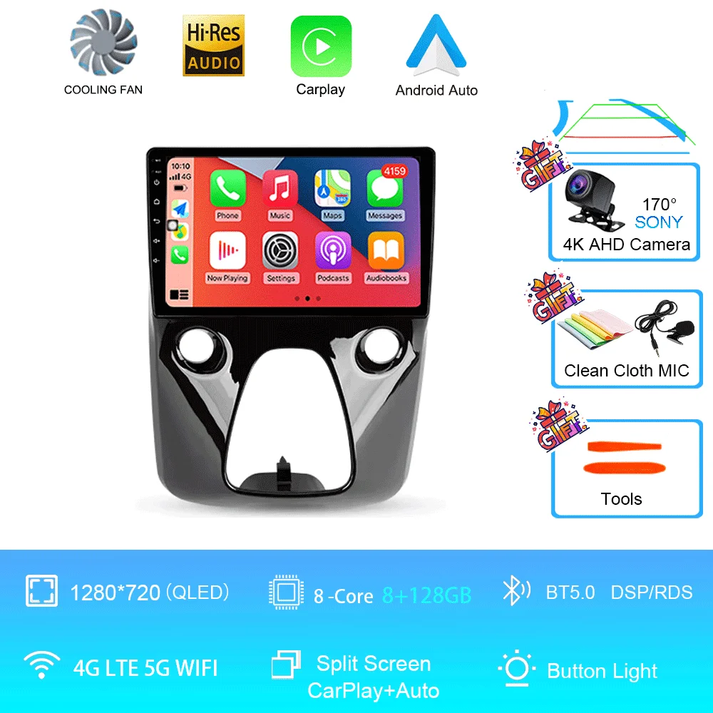 Android 16 autoradio multimediaspeler navigatie stereo GPS 2din 2 din DSP voor Peugeot 108 en Toyota Aygo B40 2014-2021