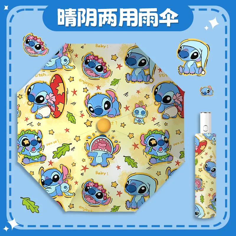 

Disney Stitch Automatic Umbrella - Sun Rain Proof UV Protection Foldable Parasol, Cartoon Compact Sunshade for Students Kids