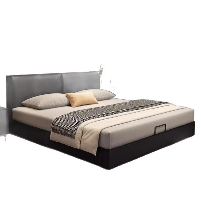 

Household bedroom tofu block flush edge bed soft bag double large master bedroom bed small apartment leather bed