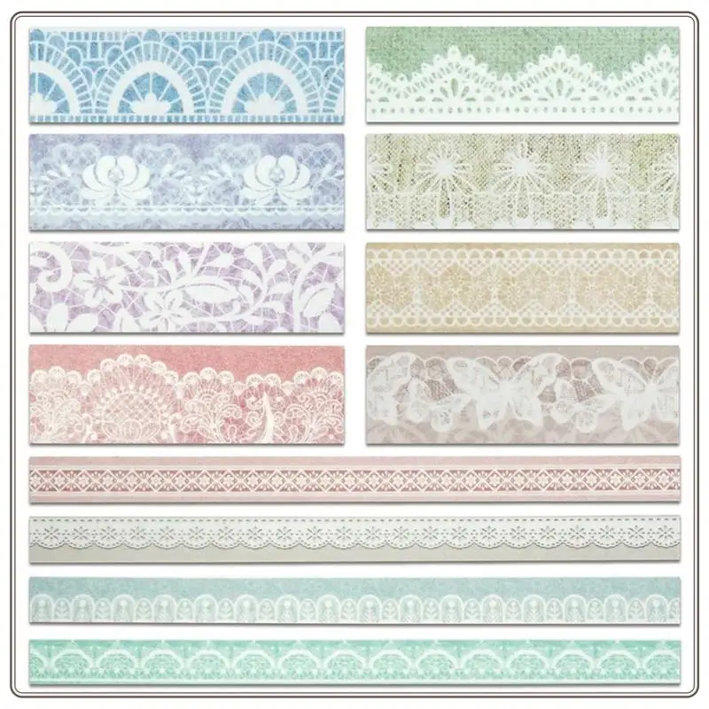 Набор лент васи с кружевными узорами, 12 рулонов, декоративная бумажная наклейка для планировщика, скрапбукинга, журнала, сделай сам, художественное ремесло-ABDQ