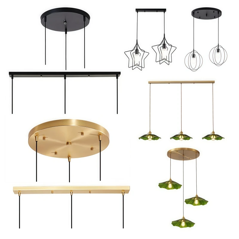 3Holes Gold Ceiling Mounted Lamp Base DIY Round Long Tray Chandelier Ceiling Plate Pendant Hanging Lamp Installation Accessories