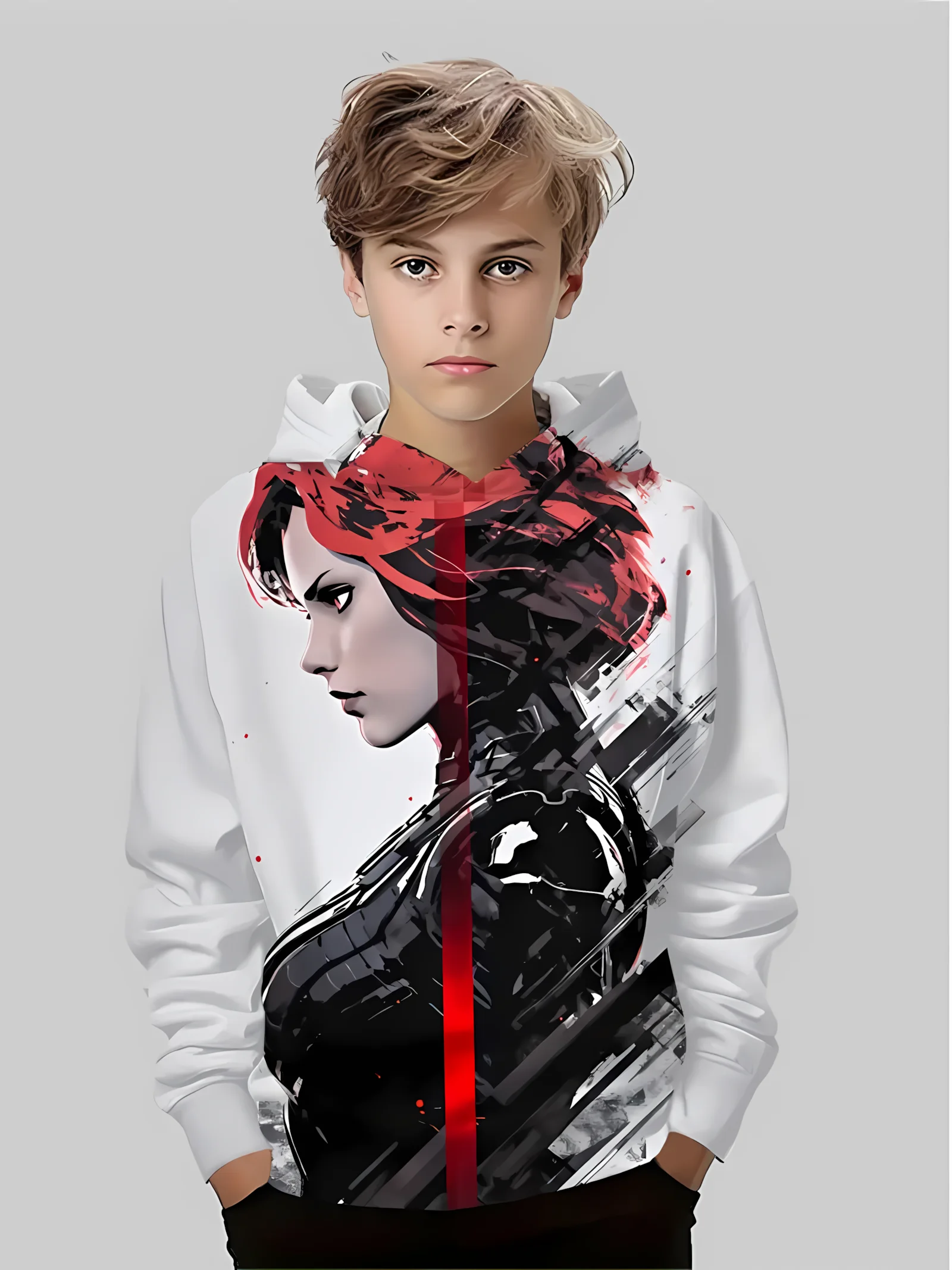 

Autumn 2025 new children's soft hoodie 3D mechanical warrior print casual and comfortable children's long-sleeved hoodie
