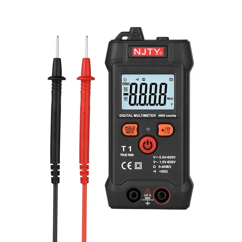 NJTY Smart Digital Multimeter T1 Mini Metro Auto Range TRMS 4000 Counts AC/DC Voltage Resistance NCV With Back+Flashlight Tester