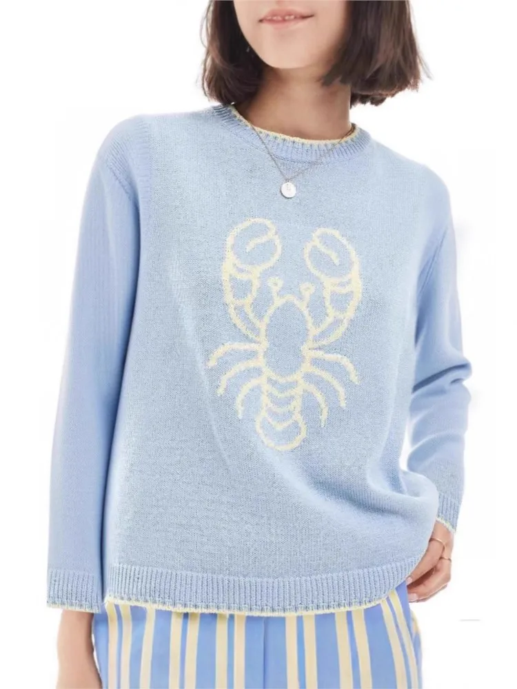 

Women's Contrasting Color Long Sleeve Round Neck Pullovers All-match Loose Sweater Comfortable Casual Commuting Simple Style