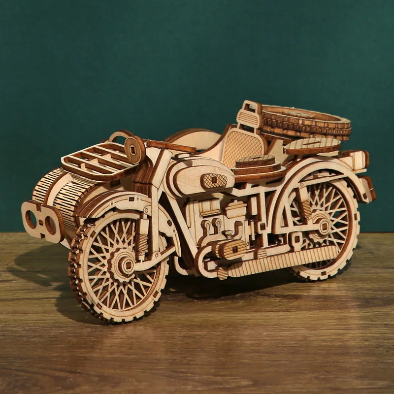 3D Wooden Puzzle Three-wheeled Motorboat Educational Toy Diy Handmade Ornaments
