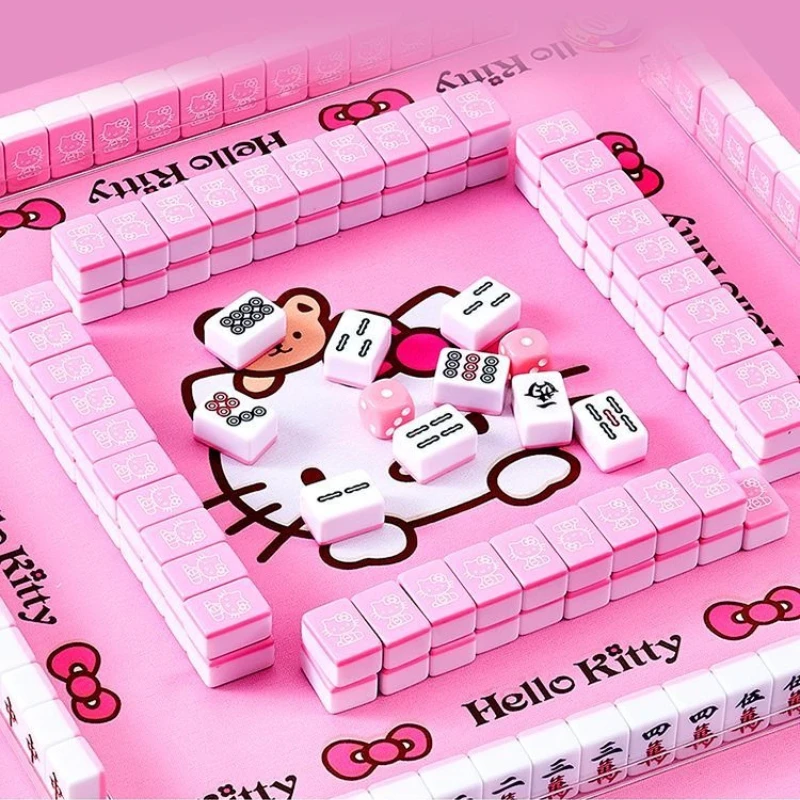 

144 шт. Sanrio Hello Kitty Mini Mahjong портативный дорожный общежитие открытый розовый синий карты Маджонг семейные развлекательные принадлежности