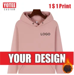 Yotee-男性と女性のための厚手のフード付きスウェットシャツ,カスタム刺繍プリント,無地,綿,カジュアルファッション,冬