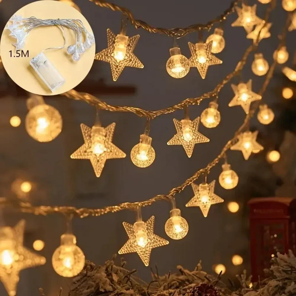 1PC 1.5M/3M/6M Star Bubble Ball Battery Box Christmas Atmosphere Decoration Light String,Excluding Battery,Used for Party,Room