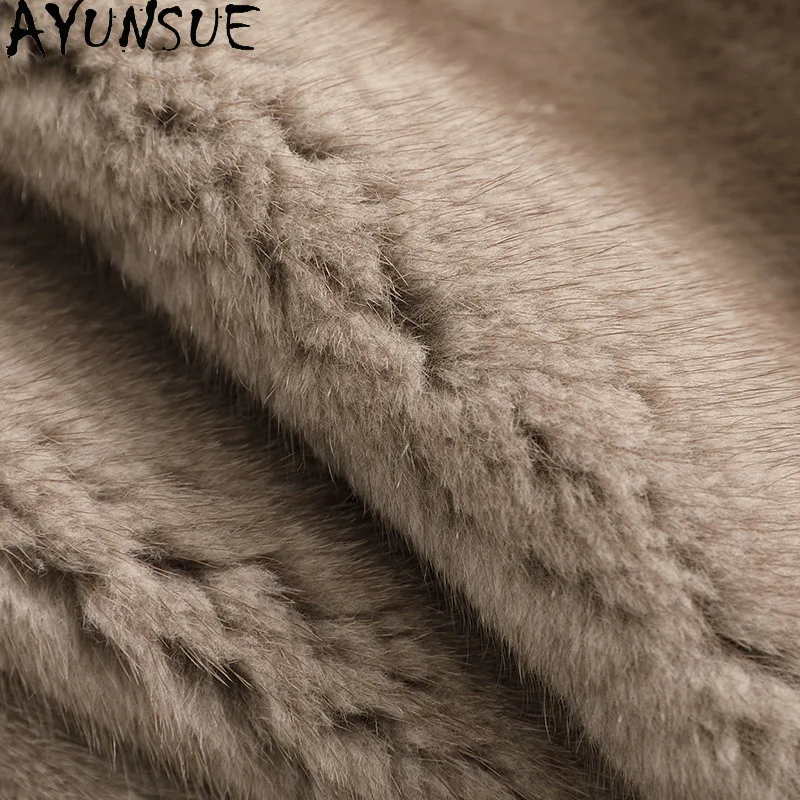 معطف فرو المنك الطبيعي من AYUNSUE للنساء بياقة واقفة معطف فرو المنك الكامل الفاخر ملابس نسائية جودة عالية 2025 شوبانا Жénska