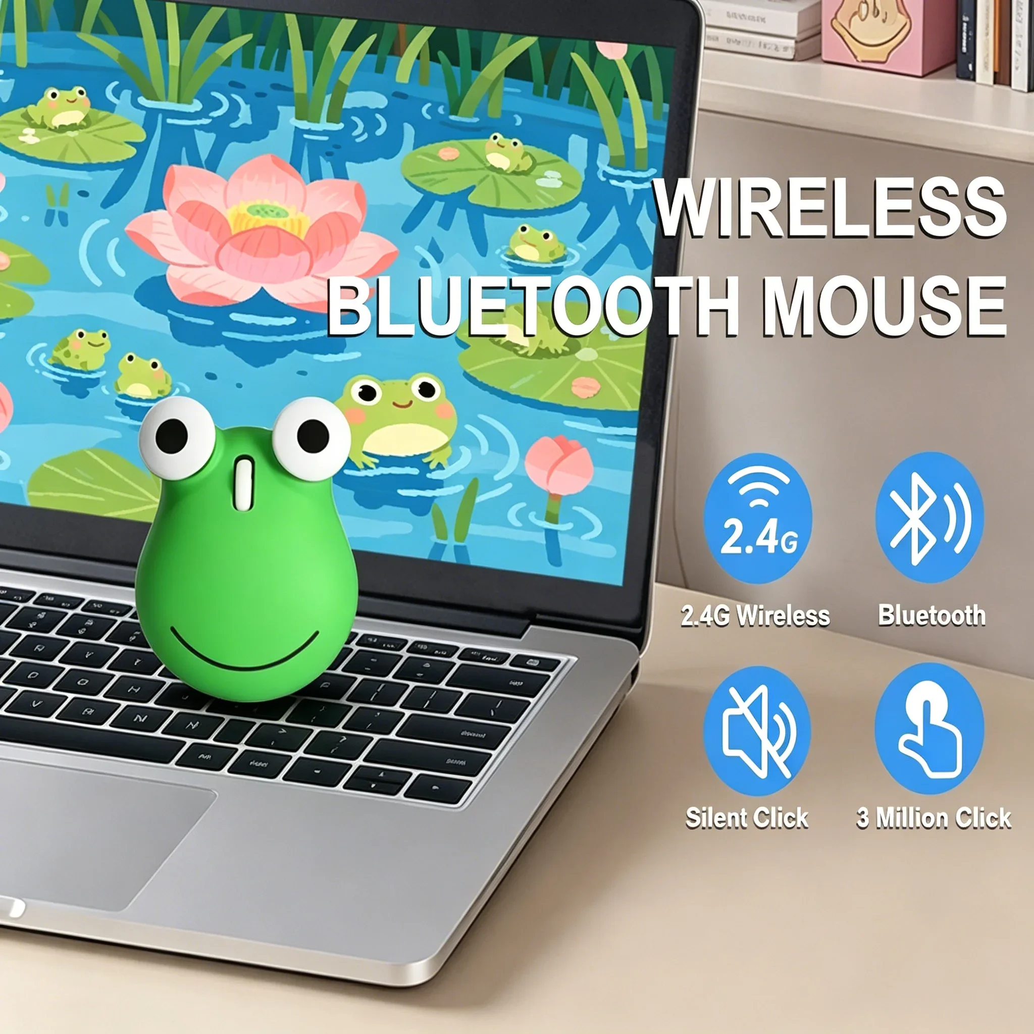 

Cute Frog Wireless Dual Mode Mouse 2.4G & Bluetooth Silent Creative Office Computer Mice for Laptop PC Tablet