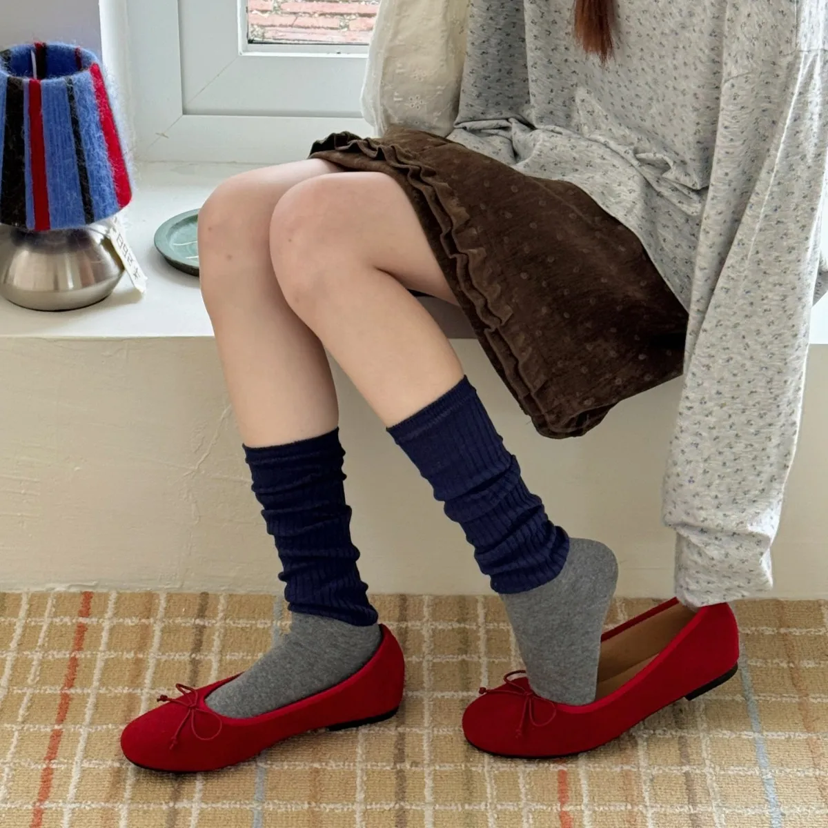 Autumn New Spliced Women Slouch Socks Ins Style Retro Stripe Women Calf Socks Outdoor Daily Shopping Long Socks
