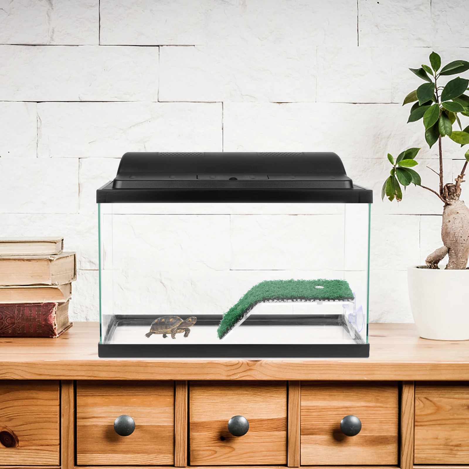 

2pcs Turtle Sunbathing Ladder Aquarium Ledge Reptile Climbing Basking Platform Fish Tank Decoration Simulation Lawn for Tank