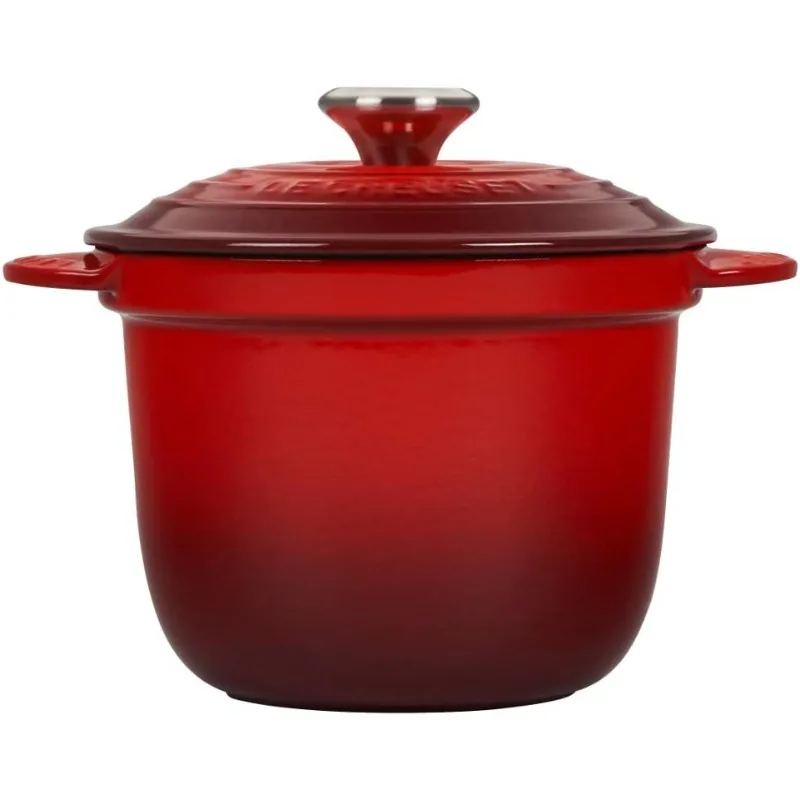 Enameled Cast Iron Rice Pot with Lid & Stoneware Insert, 2.25 qt., Cerise