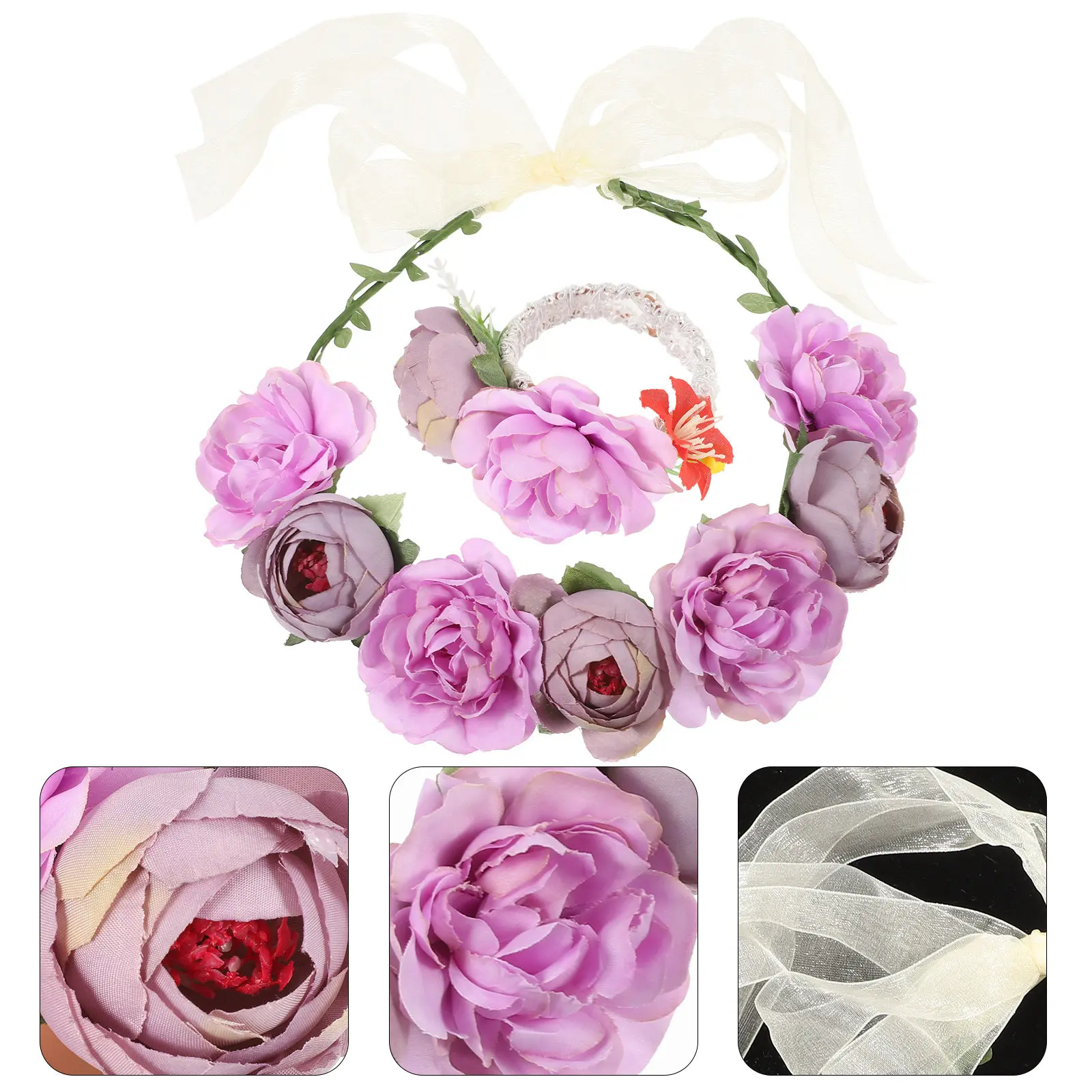 

1Set Floral Headband Corsage Wristlet Set Wedding Bridal Accessories Charming Flower Headpiece Prom Decoration