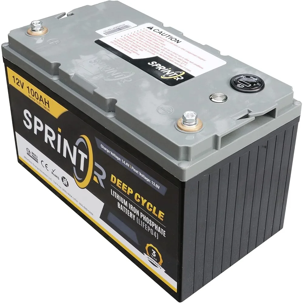 SPRINTR 12V 50AH Lithium Iron Phosphate LiFePO4 Deep Cycle Battery with Built-In Charge Meter – Ideal for Golf Carts, RVs, ATVs,