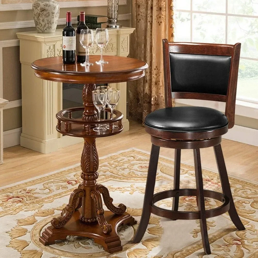 

Bar Stool, 360 Degree Swivel, Accent Wooden Swivel Seat Counter Height, Leather Upholstered Design, Bar Stool