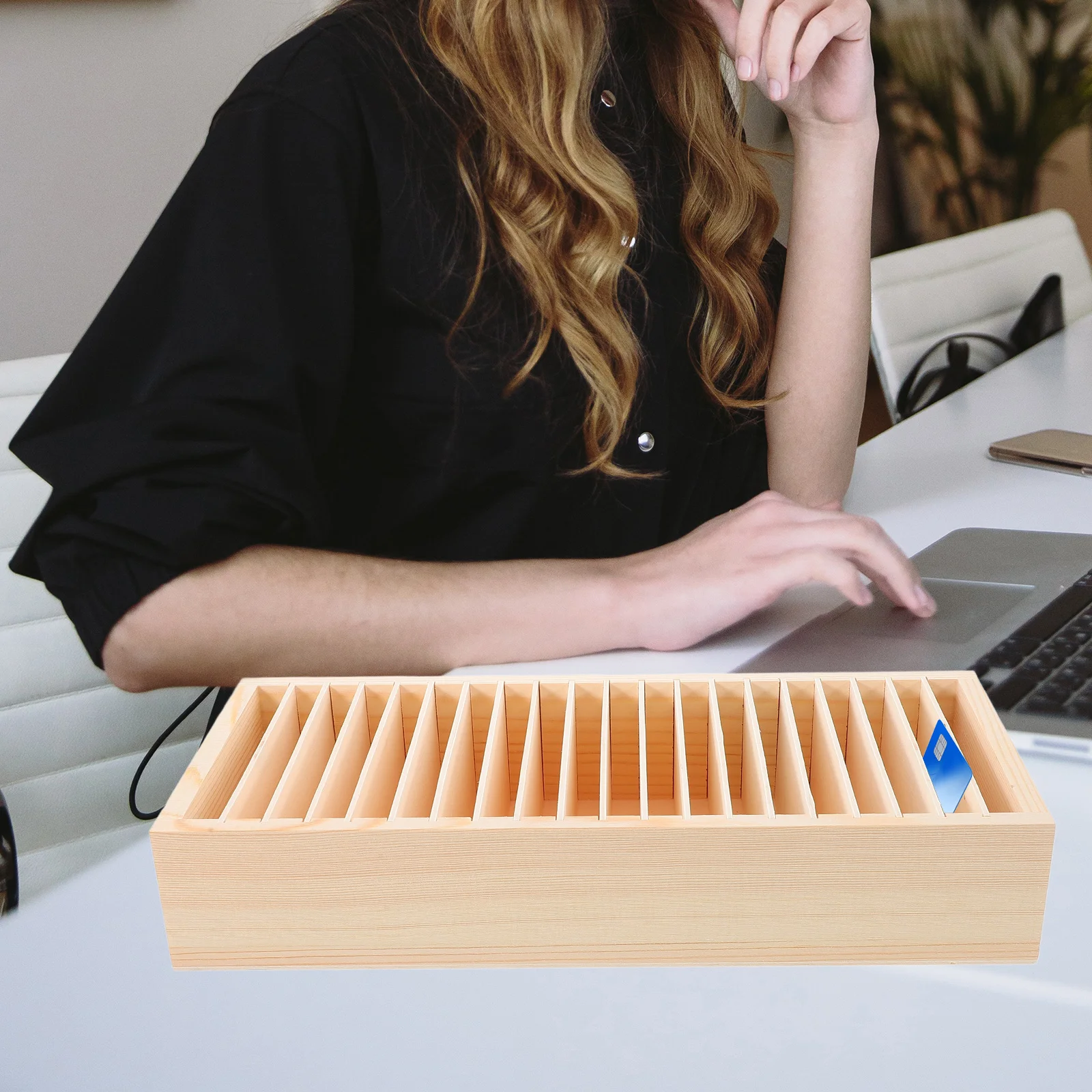 Kotak Penyimpanan Kayu Multi Nomor Kartu Nama Organizer Tempat Desktop Perhiasan Kantor