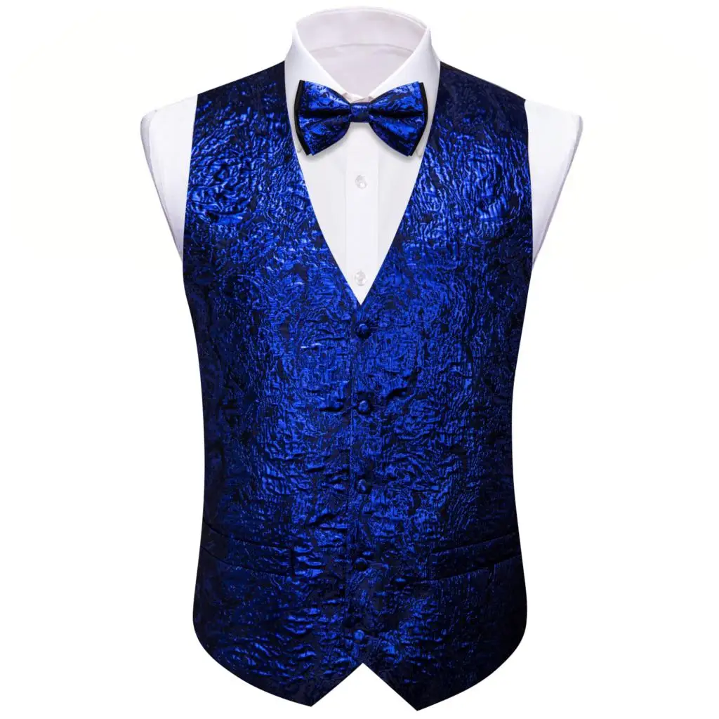 Luxury Vest for Men Silk Solid Shine Red Blue Silver Gold Green Khaki Teal Waistcoat Bowtie Set Party Formal Wedding Barry Wang