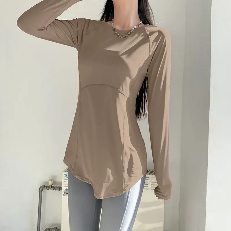 Sporty Long-sleeve T-shirts Women Slim Breathable Jogging Simple Spring New 4 Colors Casual Korean Style Classic Chic Fashion