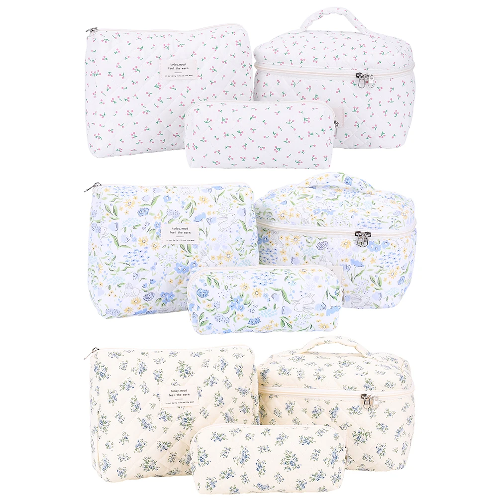 3Pcs Quilted Makeup Bag Makeup Storage Bag Large Capacity Portable Cosmetic Pouch Cosmetic Clutch Bag Outdoor Travel Bag