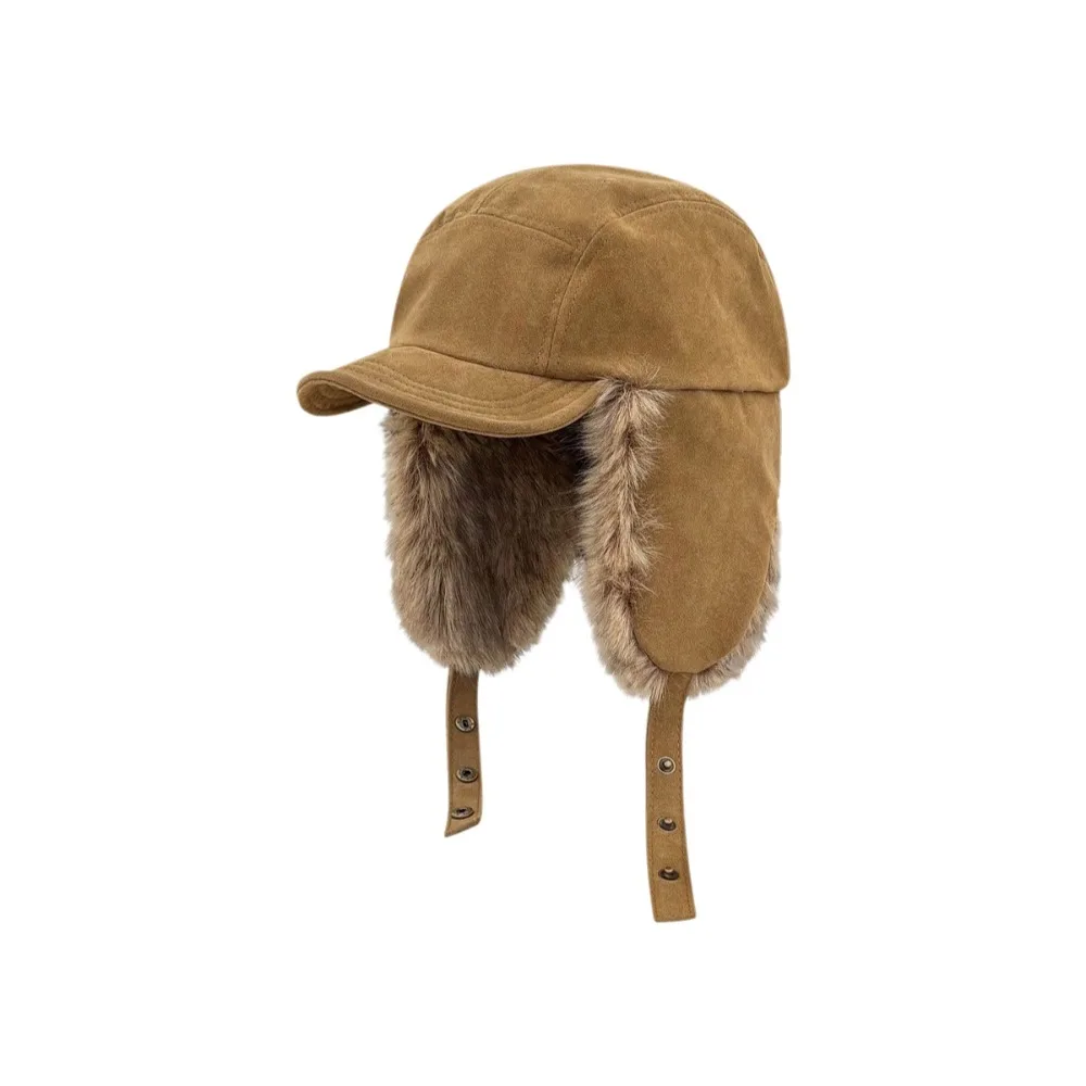 Suede Winter Bomber Hats Ear Protection Windproof Cycling Caps Duck Tongue Brim Keep Warm Women's Cap Winter Skiing Cycling