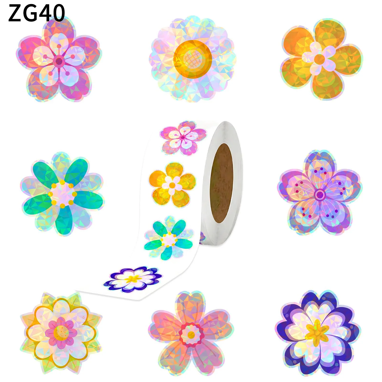 500pcs 1" Laser Flower Sticker Roll Cute Flower Shape Sealing Sticker Color Waterproof Self-adhesive Sticker Gift Packaging Stic