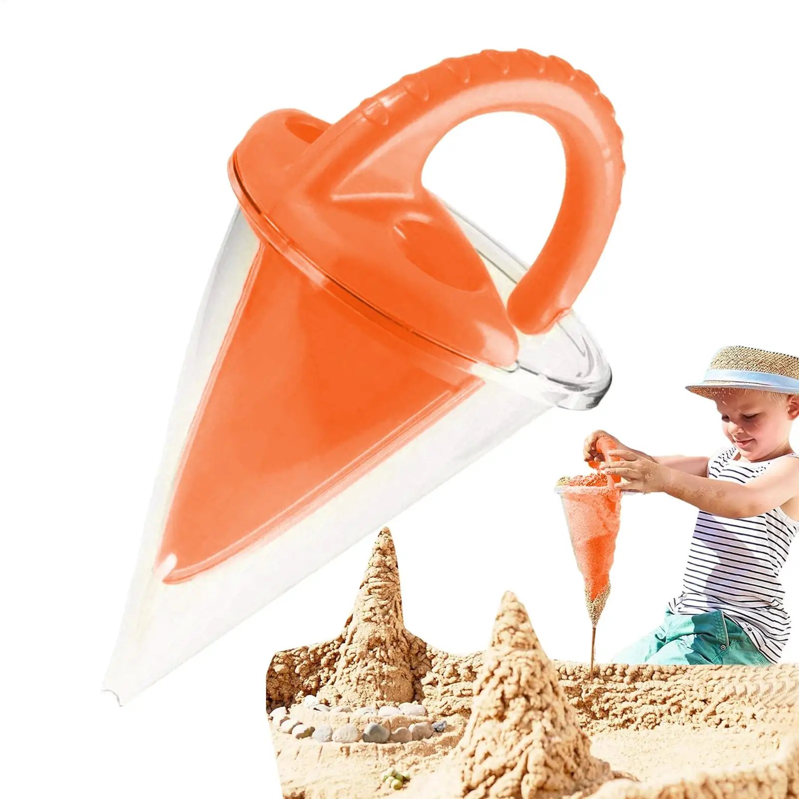 Beach Children Wash Sand Overflow Funnel Outdoor Family Sand Hopper Creative Beach Pile Sand Spills Out Of A Hand-Held Funnel