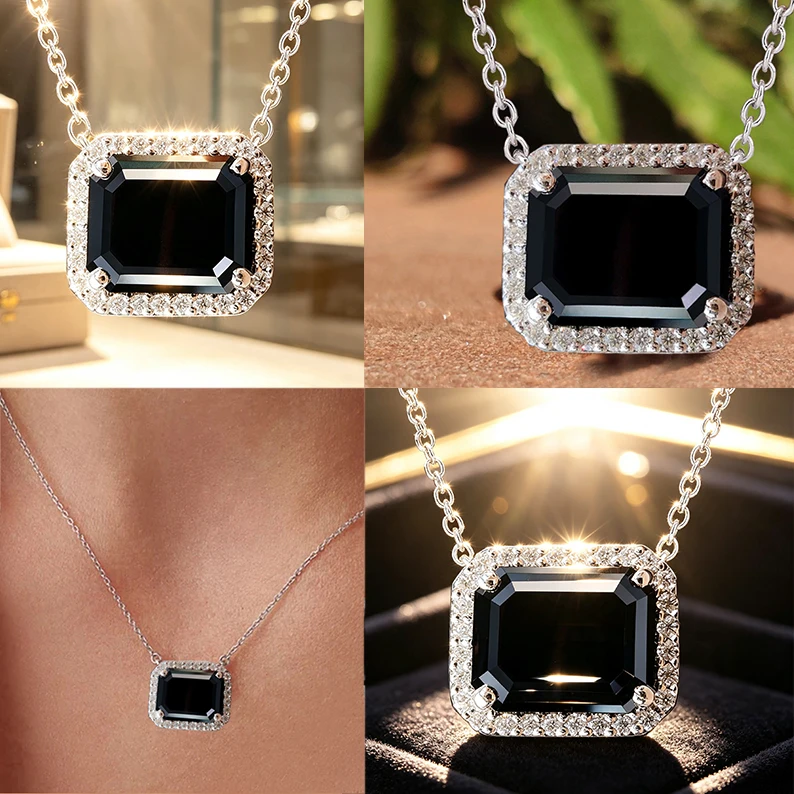 5carat S925 Silvery 18K white golden plated artificial black moissanite emerald cut original color black color Luxury Fashion