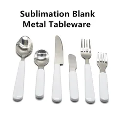 Sublimation Blank Metal Tableware Aldult Kids Knife Spoon Fork Lunch Box Workplace Camping School Picnic Cutlery