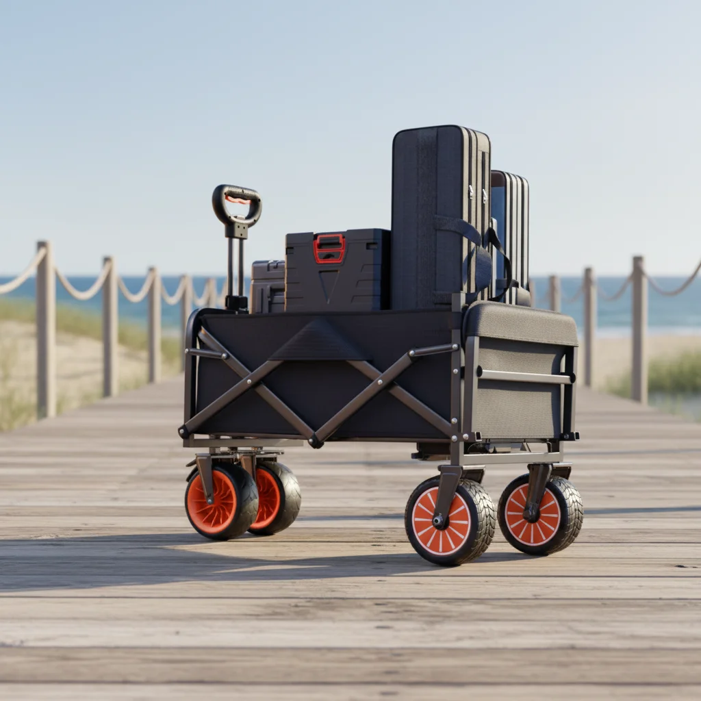 

Custom Adjustable Handle Foldable Wagon Camping Cart Garden Folding Collapsible Beach Wagon With Wide Wheels