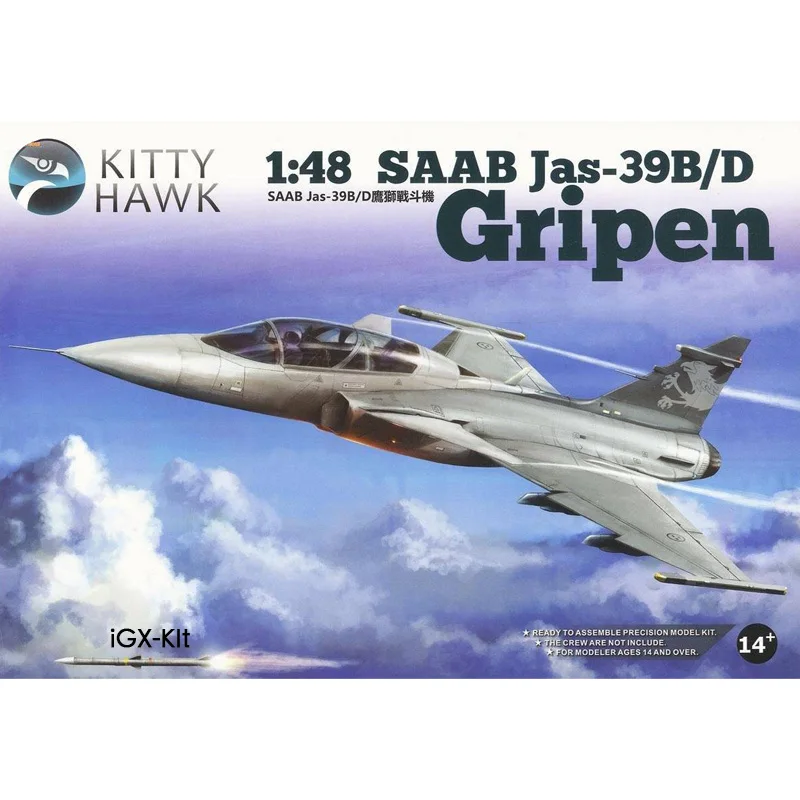 KittyHawk KH80118 1/48 Scale SAAB Jas-39B/D Gripen Fighter Aircraft Military Hobby Toy Plastic Model Building Assembly Kit Gift