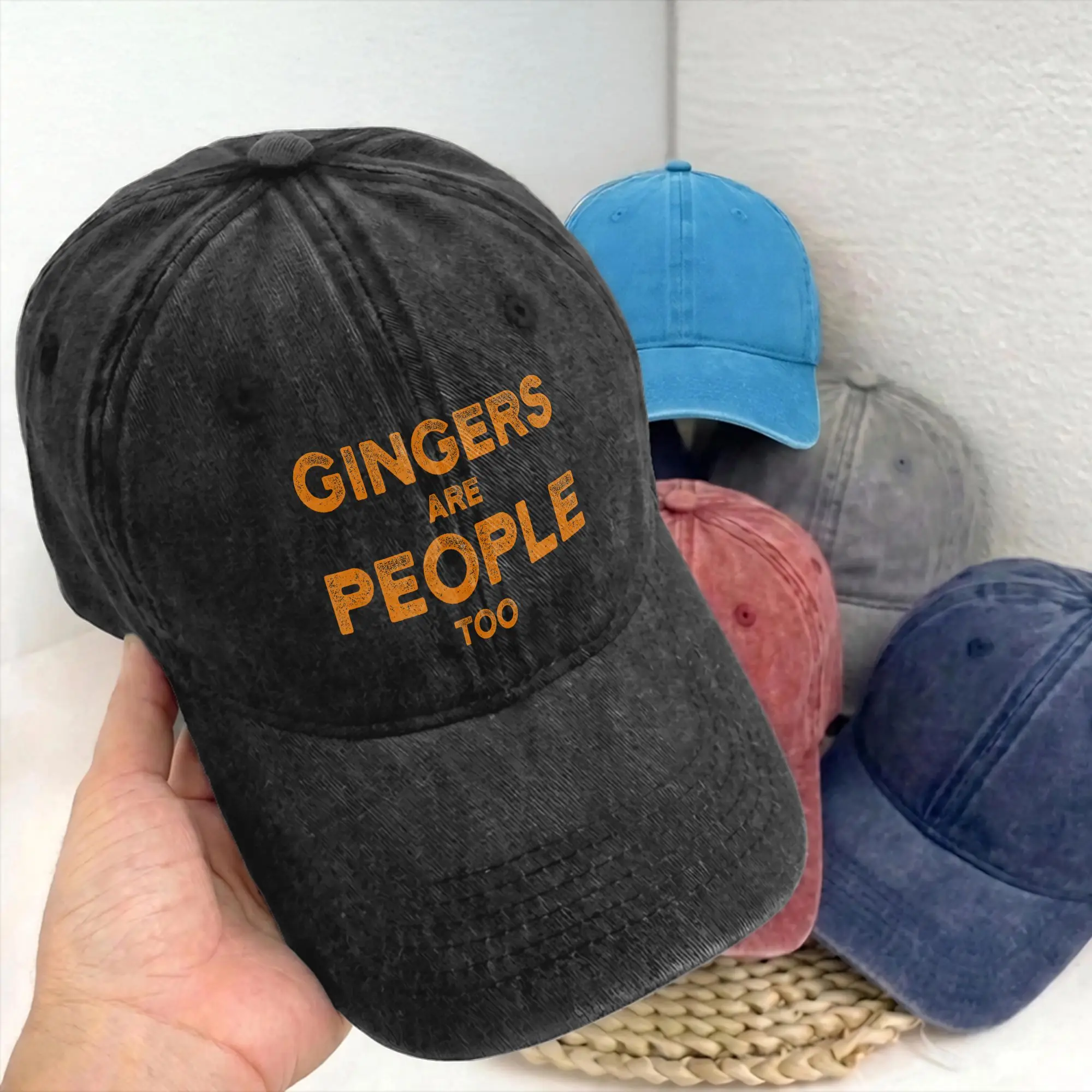 Funny Gingers Are People Too Redhead Unstructured Baseball Caps Distressed Denim Washed Humour Headwear Men Women Adjustable Hat