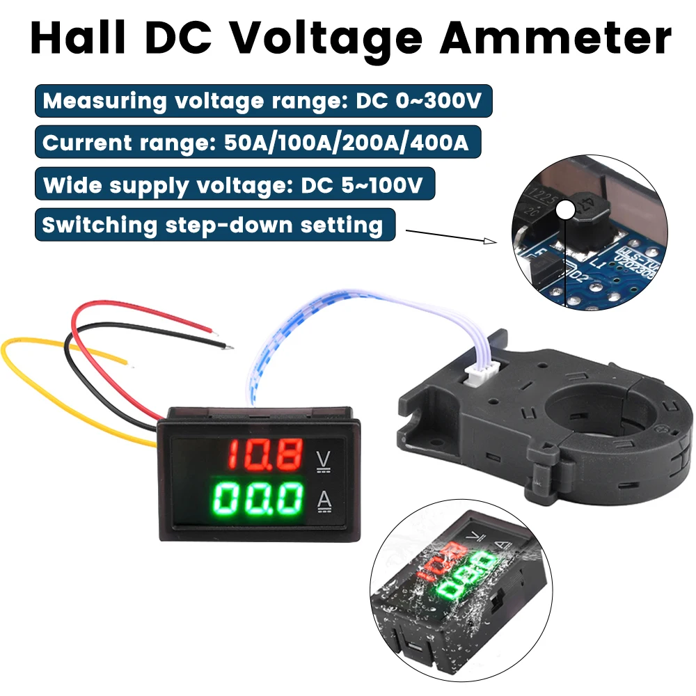 DC0-300V woltomierz cyfrowy amperomierz 50A/100A/200A/400A do ładowania monitorowanie baterii Tester rozładowania izolacyjnego typu miernik prądu