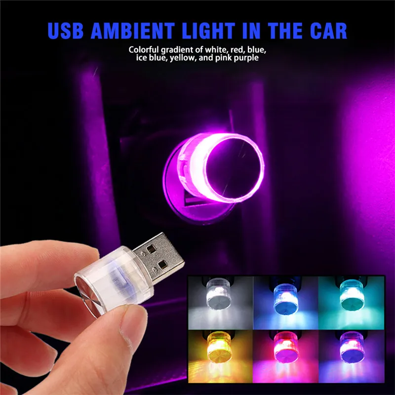 Car Mini USB LED Ambient Light Interior Decorative Lighting Atmosphere Lamp Portable Gradient Colorful Night Light Plug Play