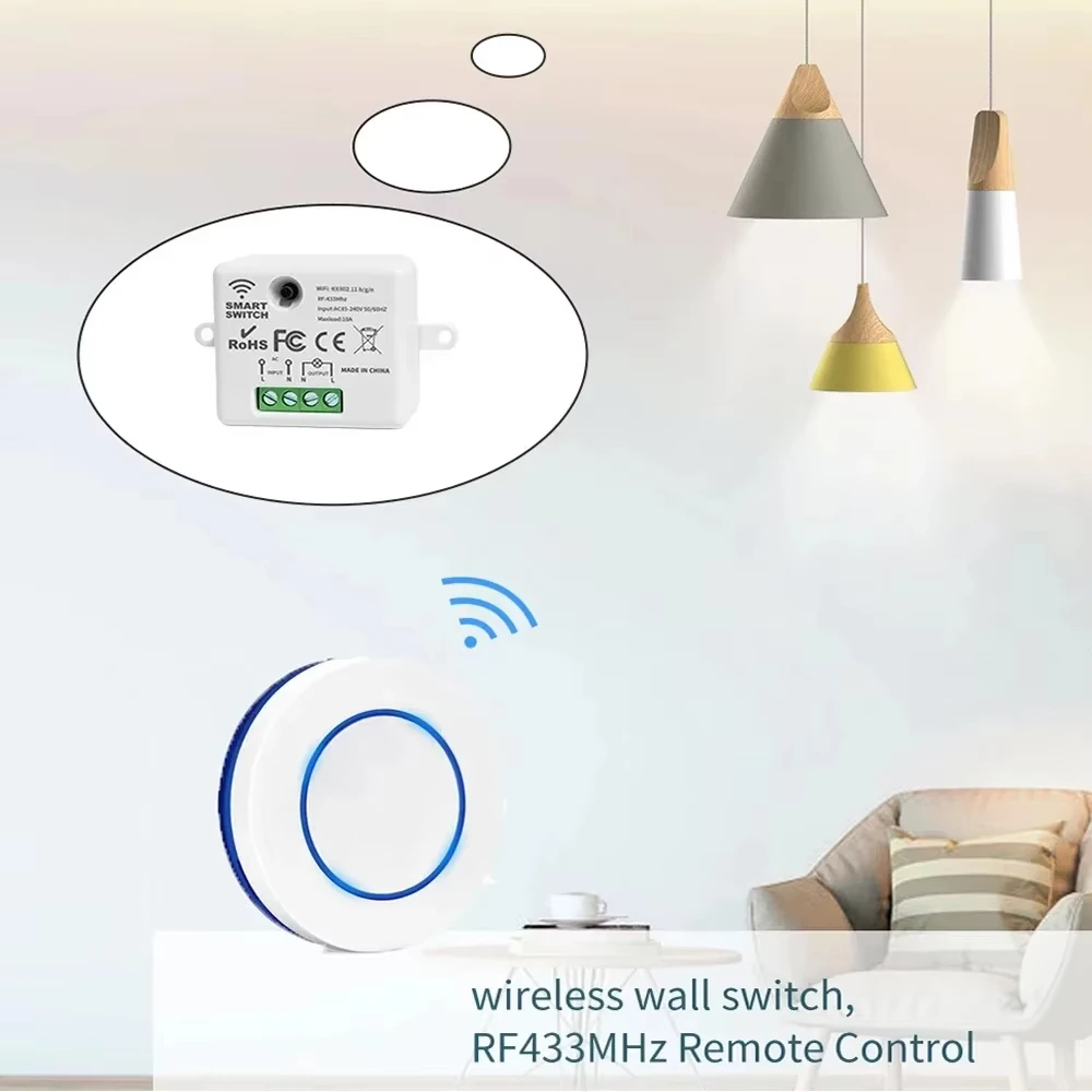 RF 433MHz Wireless Light Switch Mini Round Button Wall Panel Switch Remote Control 220V 110V 10A Relay Controller For LED Lamp
