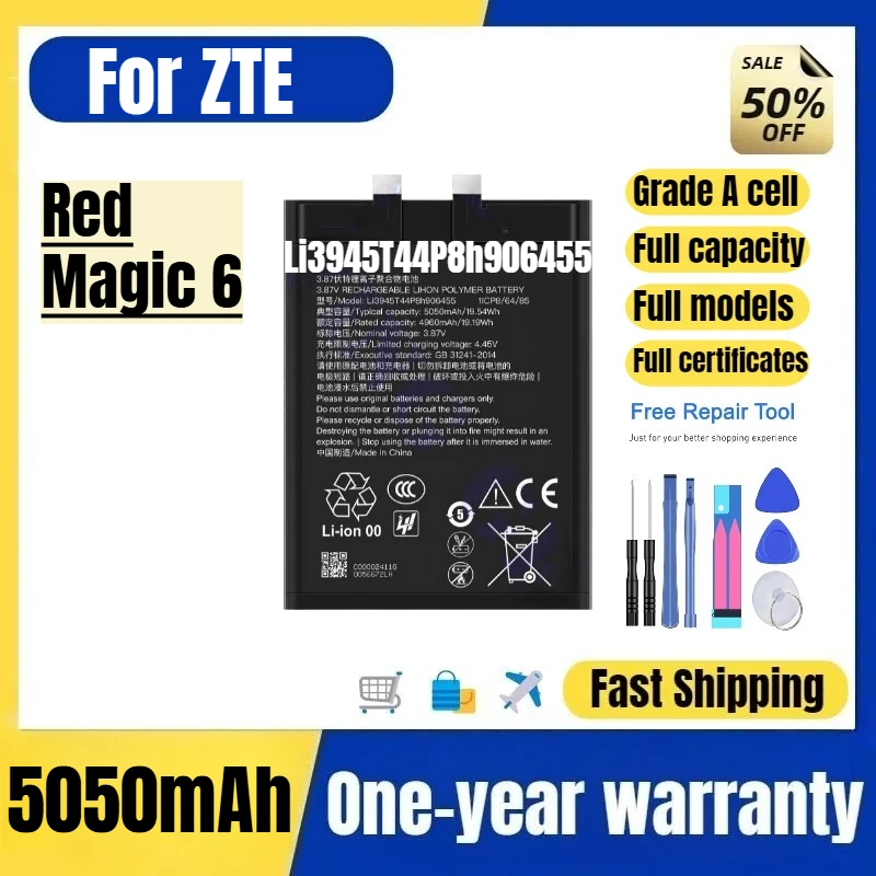 Li3945T44P8h906455 for ZTE Red Magic 6 Phone Battery High Quality High Capacity Replacement Bateria Grade A Cell with Tools