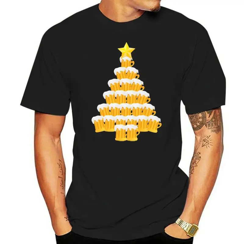 New Style Beer Christmas Tree T-Shirt Women Hipster Hilarious Comical Women's Tshirts Black Plus Size S-5xl Top Quality