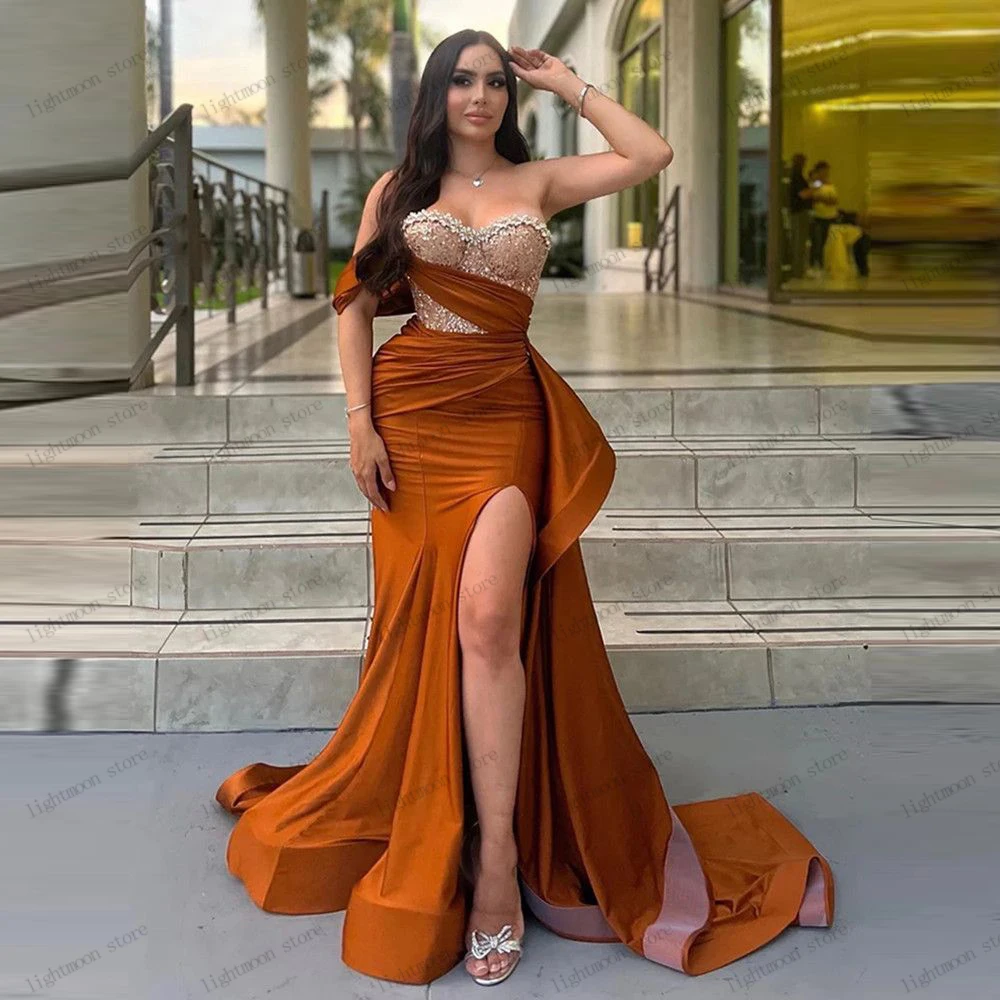 Lindo vestido de noite bonito vestido de baile renda apliques para festa formal sexy alta fenda robes vestidos de gala personalizado 2025