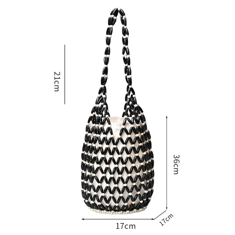 Holz Perle Gewebte Tasche Neue Design Marke frauen Hohl Perlen Meer Reise Vielseitige hand Schulter Unterarm Eimer Tasche – Detail 1