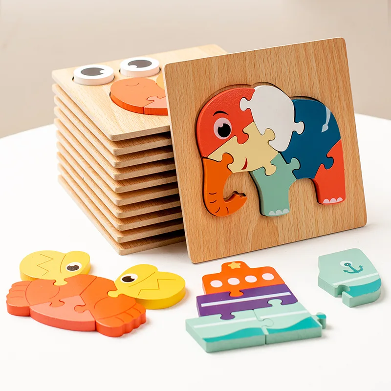 

Children's wooden 3D animal traffic three-dimensional puzzle kindergarten early education cognitive puzzle set toys