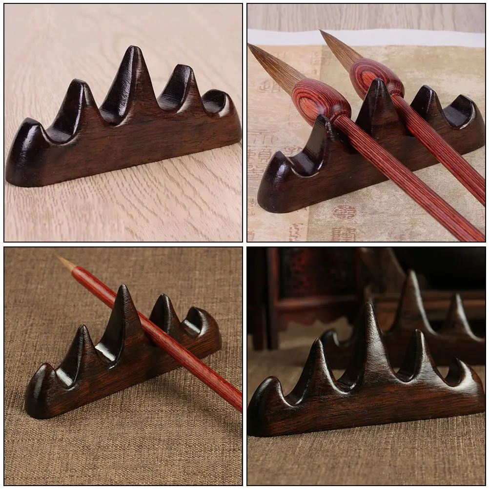 Red Sandalwood Chinese Brush Rack Exquisite Craftsmanship Wooden Calligraphy Brush Rest Ideal Gift for Family Friends Co Workers