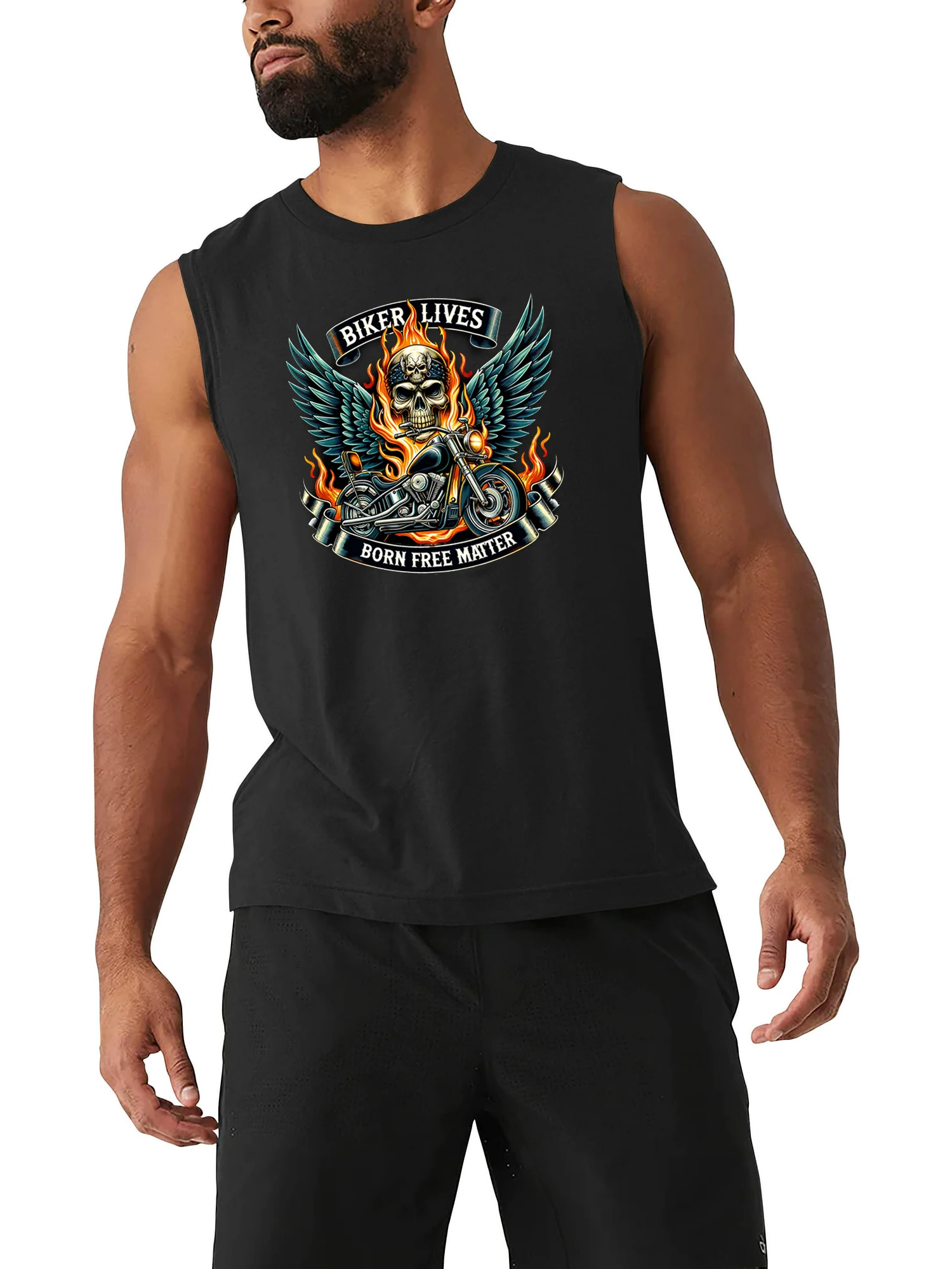 Biker Lives Matter. Flame Motorcycle Rider Skull Motorcyclist Vest 100% Cotton O-Neck Tanktops Casual Mens Sleeveless T-shirt