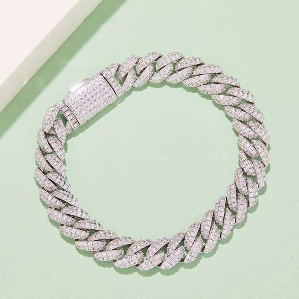Luxury Heavy Luxury Diamond Iced Out Vvs1 20inch Vermeil 10mm 2 Row 925 Silver Moissanite Cuban Bracelet Link Chain Necklace.