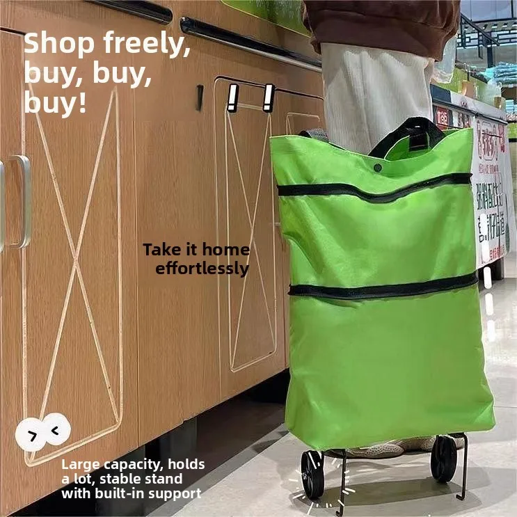 Portable Folding Shopping Cart Women's Large Capacity Vegetable Buying Wheelbarrow Home Storage Utility Vehicle Double Wheels