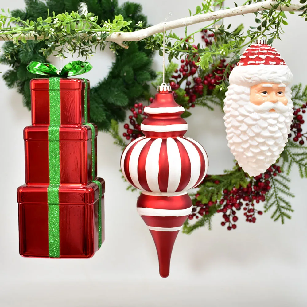 Christmas Tree Ball Decorations PVC Onion Water Drop Santa Claus Gourd Shape Christmas Pendant Hanging Decorations New Year Gift