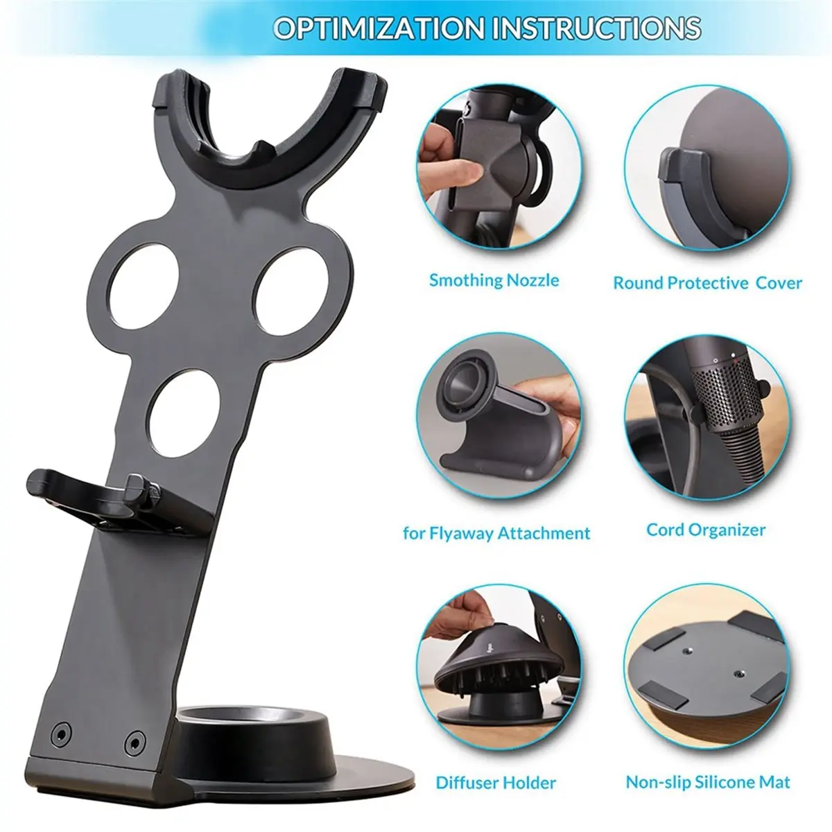 2026 Trend Hair Dryer Holder for Hairdryer with Cable Organizer, Heavy Alloy Steel Stand, Piano Painting