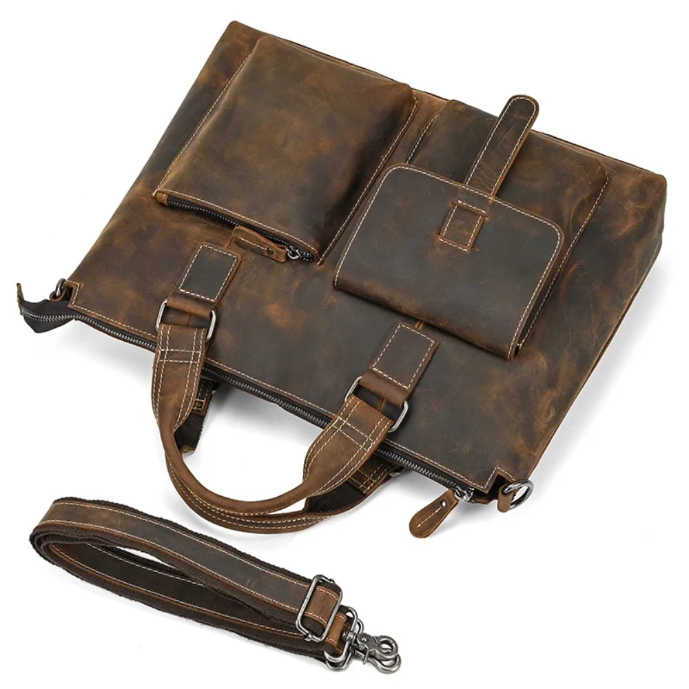 Valigetta multifunzionale da uomo retrò per computer Borsa a tracolla in pelle semplice e versatile Borsa tote moda business Fashion Premium