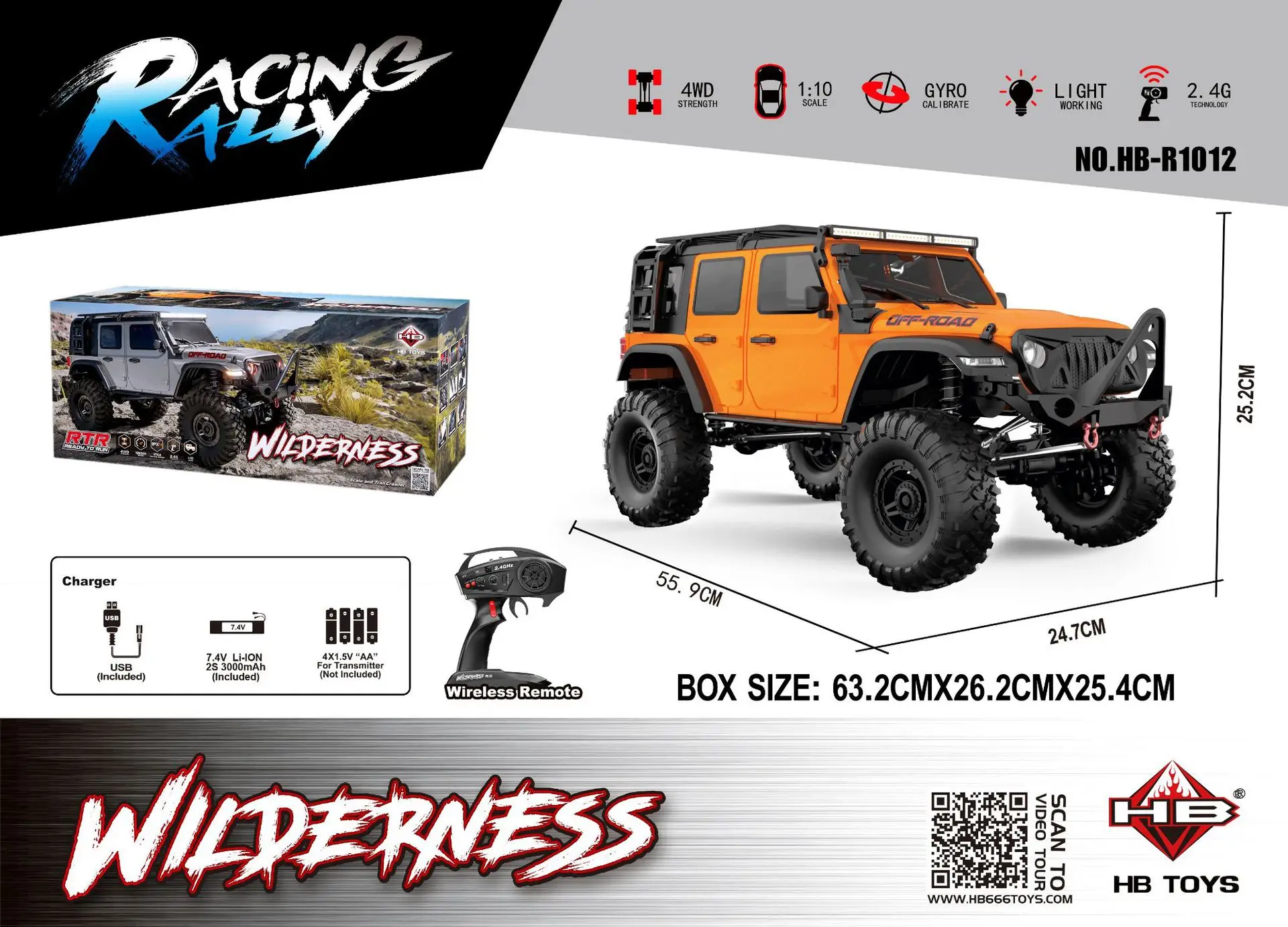 

Upgraded Version 1:10 R1011 Wrangler Full-scale Remote Control Model Car Simulation High-speed Off-road Climb RC Cars Toys Gifts